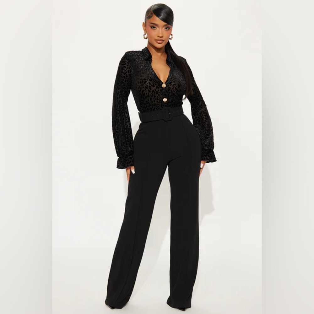 Dresses for Success Black, Gold Jumpsuit, XS (NWT)